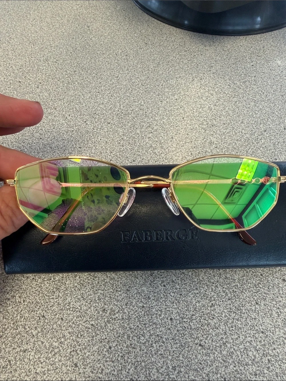 Faberge Vintage Gold Frame Sunglasses with Green and Purple Iridescent Lenses